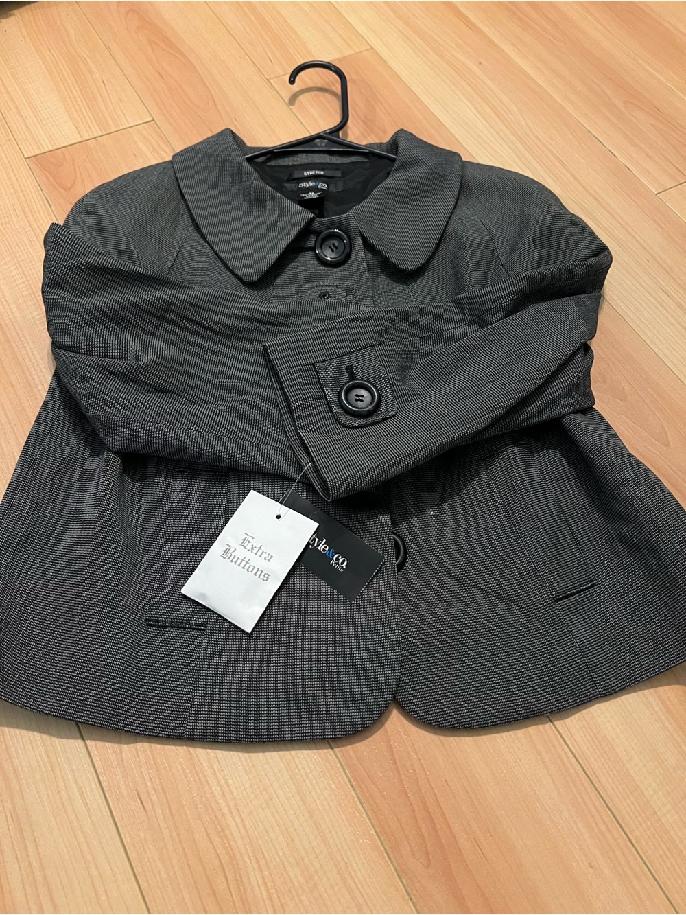 Charcoal Gray Petite Blazer with Rounded Collar Loft Tweed
